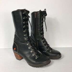 Art Oslo 502 Black Leather Lace Up Heeled Boot 39